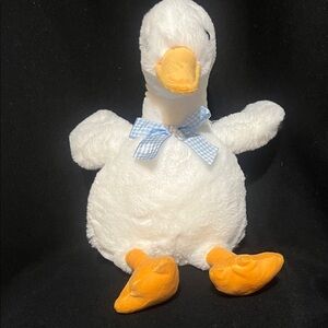 White Plush Duck Toy with Blue Gingham Bow - Soft Cuddly Bird